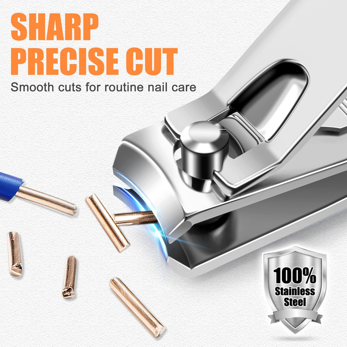 DRMODE clippers paired with nail file, illustrating smoother edges and cleaning tip