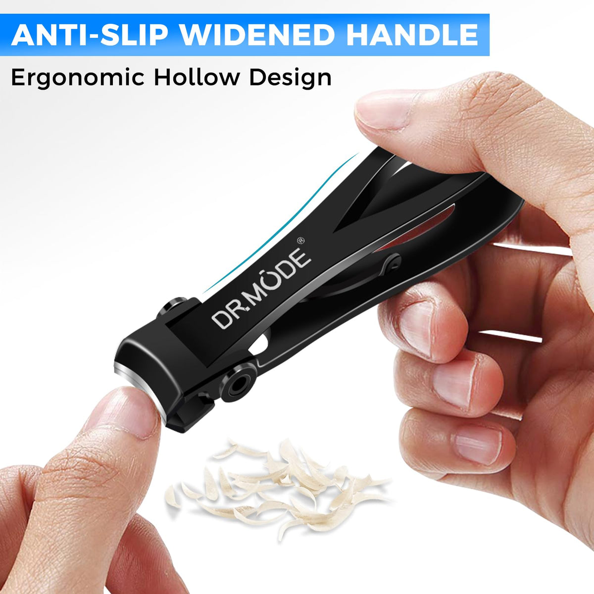 DRMODE held in hand for scale showing ergonomic size and leverage benefit