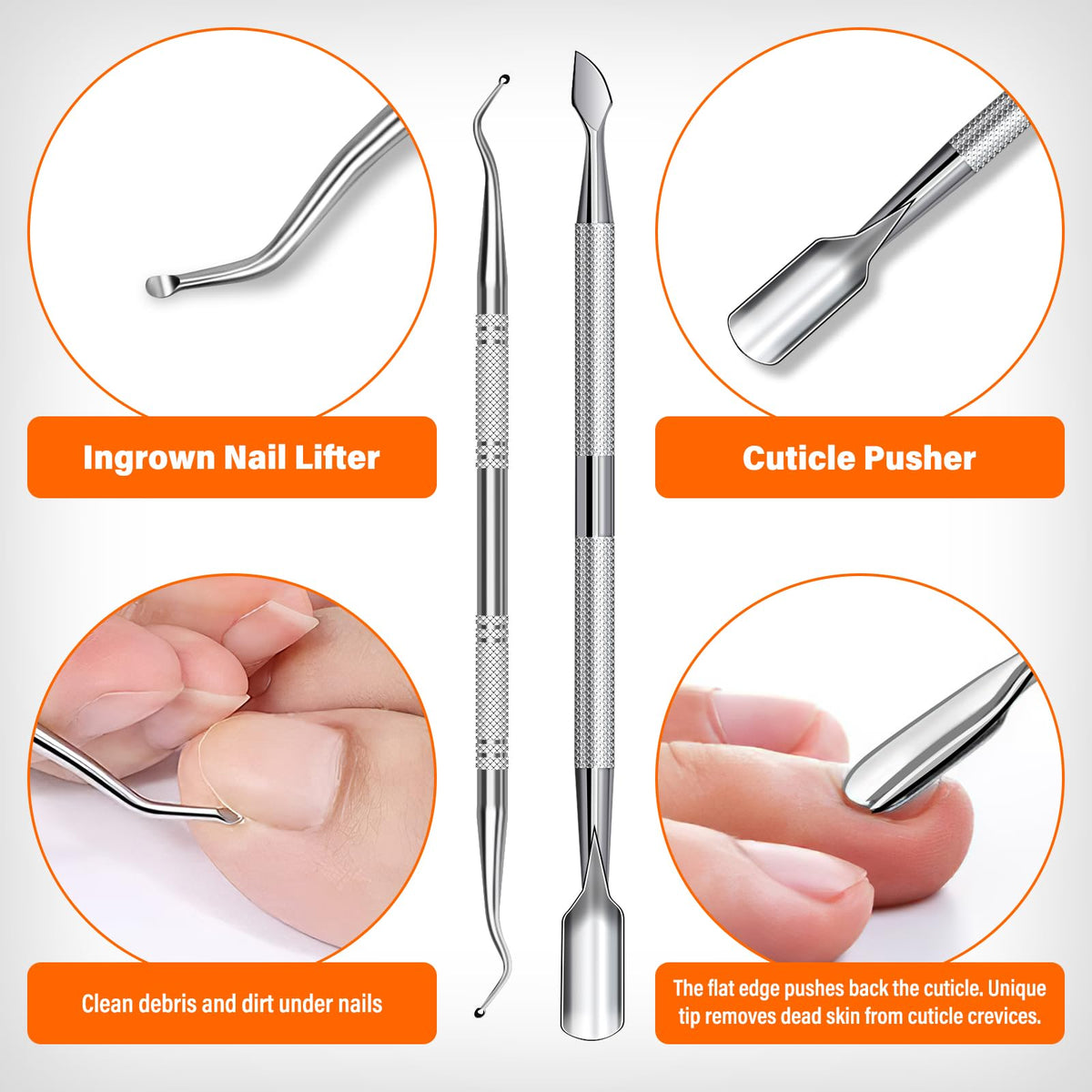 DRMODE ingrown nail lifter and cuticle pusher set to prepare nails safely