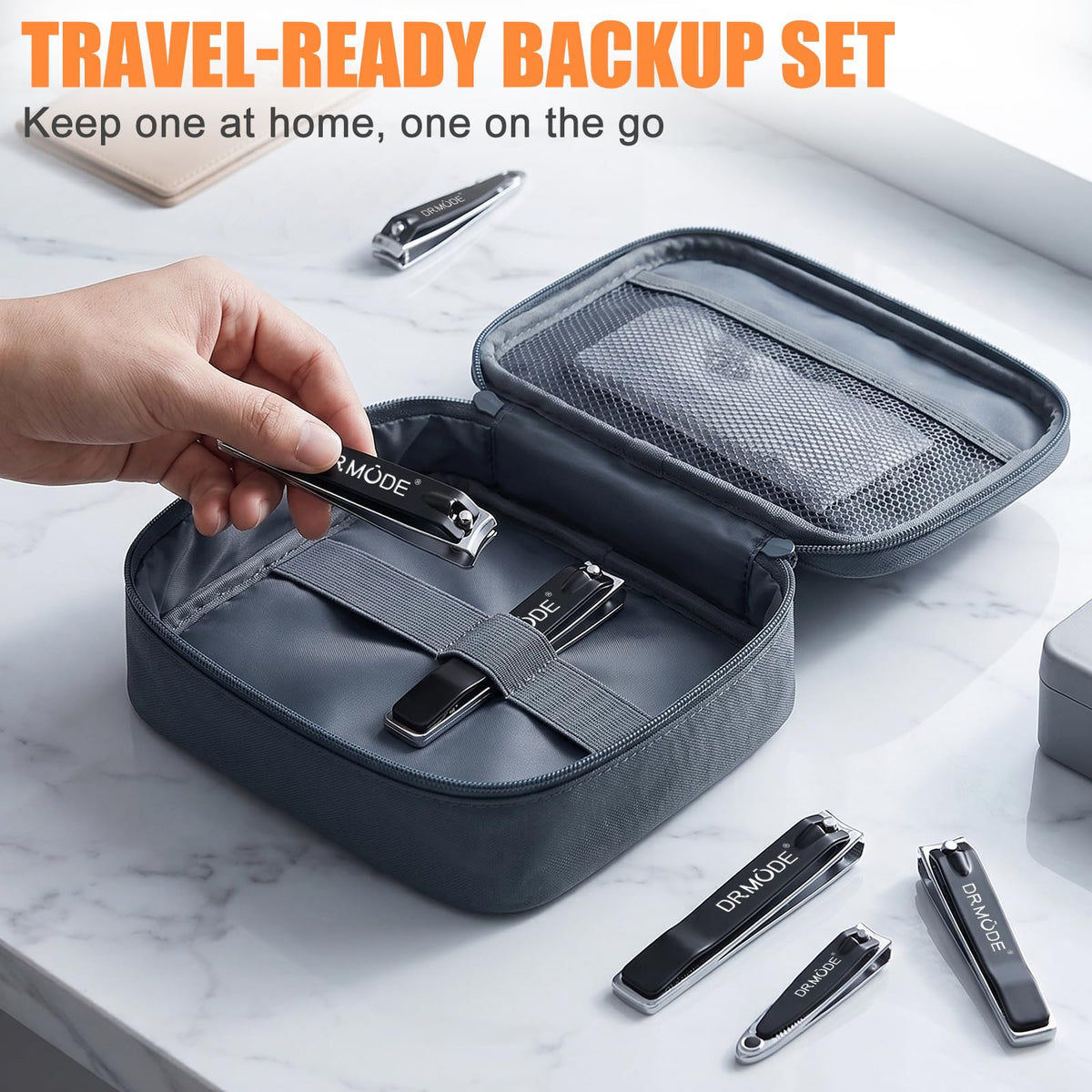 DRMODE clipper hung on keychain for portable grooming and easy access