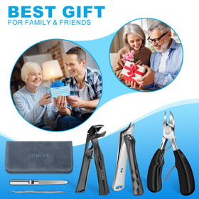 DRMODE lifestyle image of senior trimming toenails safely using ergonomic tools