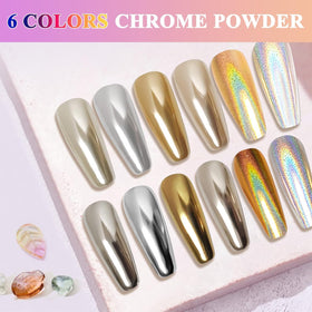 DRMODE chrome powder on black base nails producing high-shine mirror finish for salon look