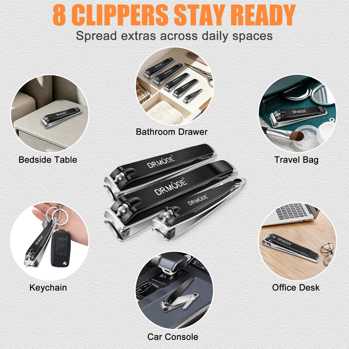 DRMODE size comparison of all eight clippers for choosing the right cutter