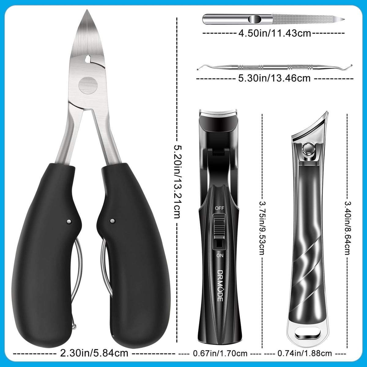 DRMODE clippers beside a coin to show scale and large jaw opening for big toenails