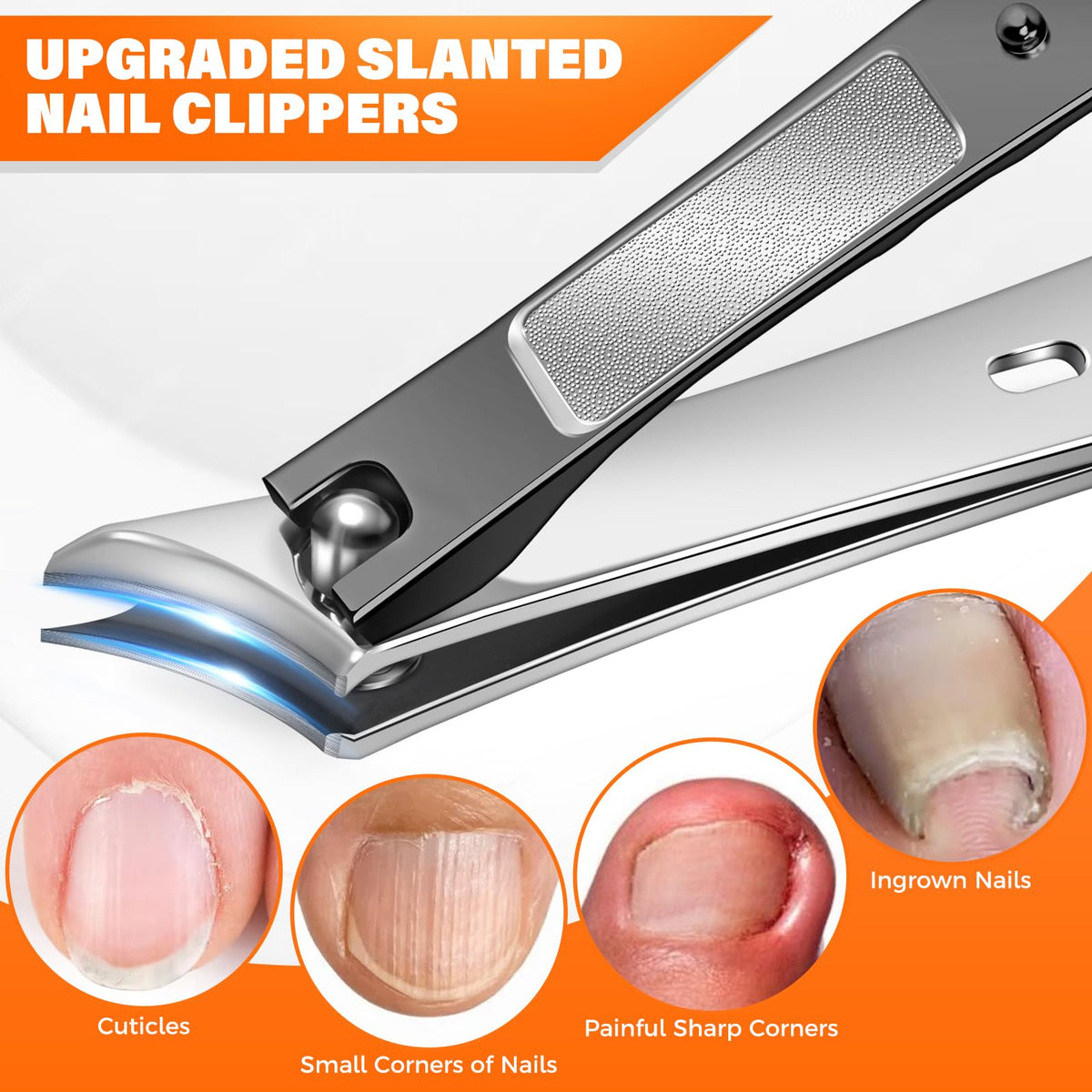 DRMODE slanted curved clipper at 45 degrees for accurate ingrown corner trimming benefit