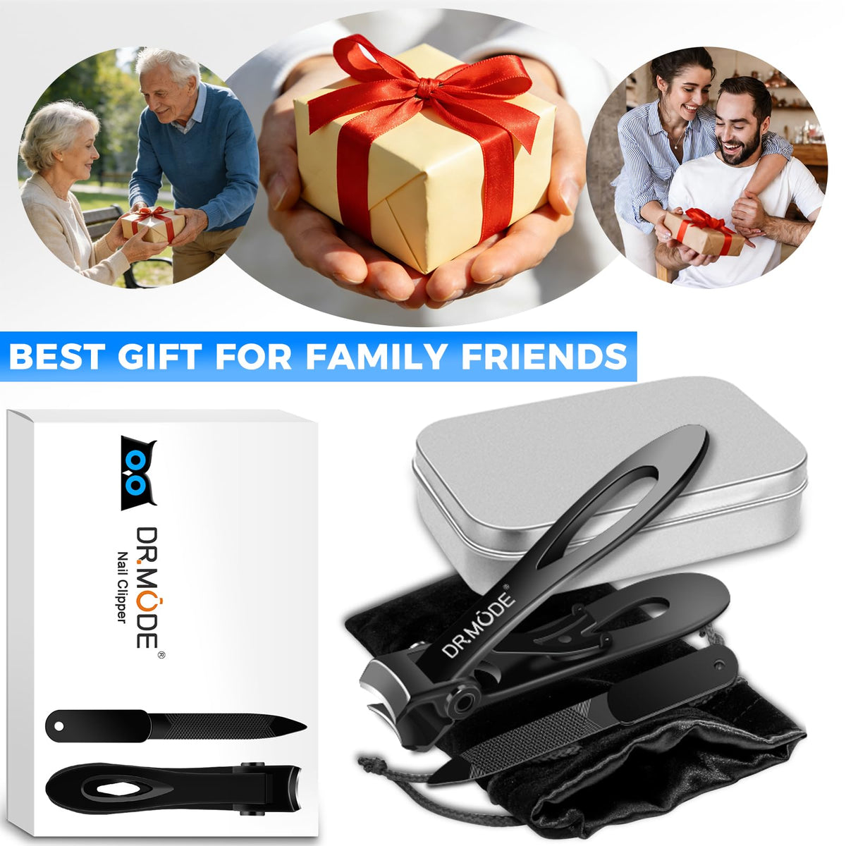 DRMODE stainless storage box and velvet pouch for protected travel and gifting