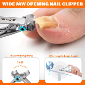 DRMODE wide jaw opening detail showing 37mm capacity for thick toenails