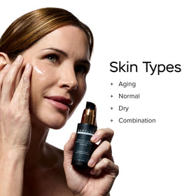 DRMTLGY applying serum along jawline showing targeted lifting benefit