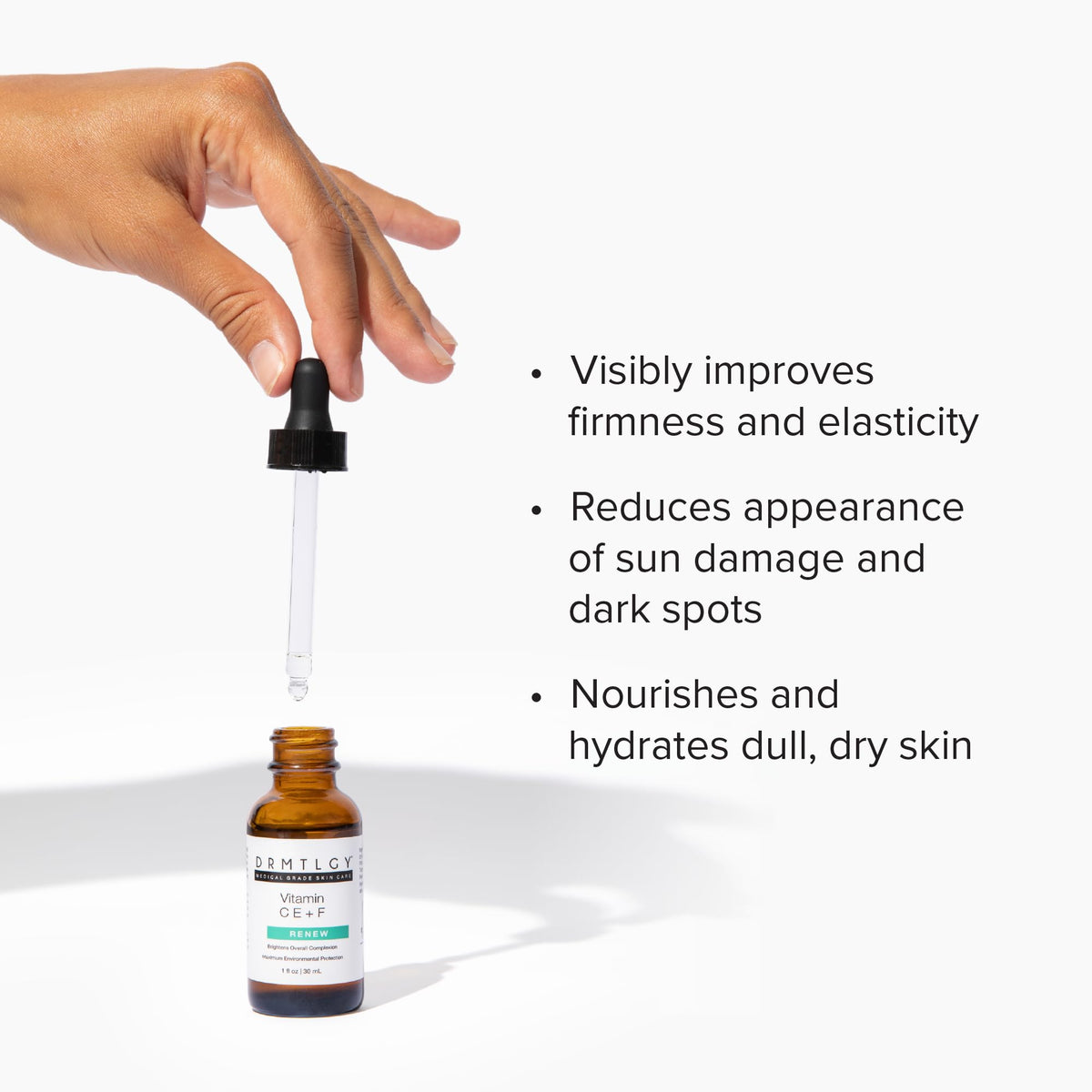 DRMTLGY close-up label showing 15% vitamin C and ingredient clarity for informed choice