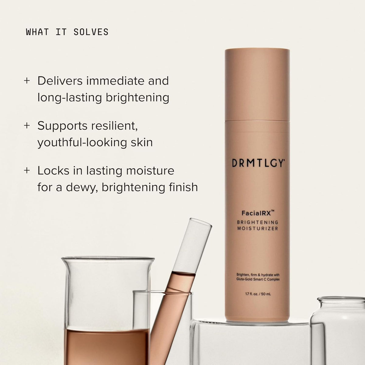 DRMTLGY cream being dispensed demonstrating easy application and quick absorption benefit