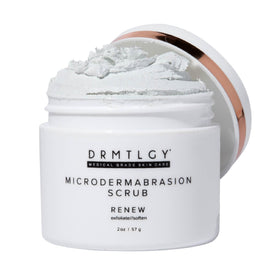 DRMTLGY front packaging of 2 oz microdermabrasion scrub shows product and benefit