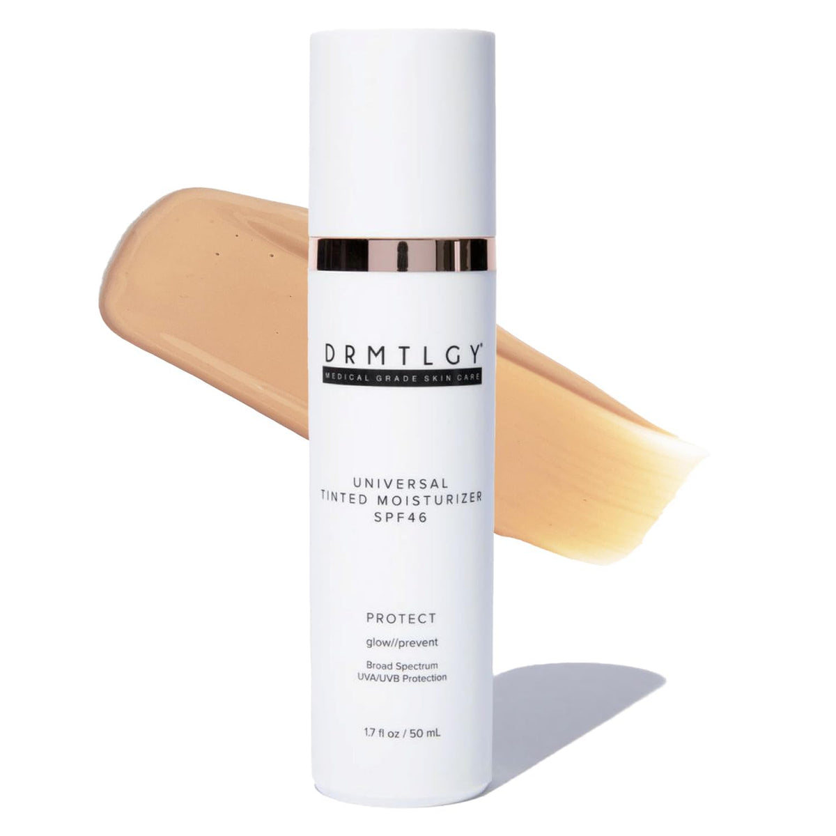 DRMTLGY tube front view showing SPF 46 and tinted moisturizer benefits