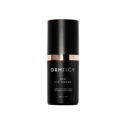 DRMTLGY HPR eye cream front tube shows product and branding for effective eye renewal