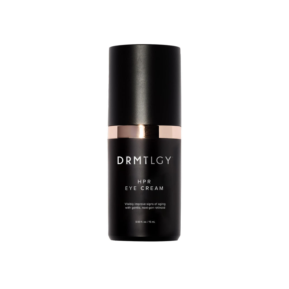 DRMTLGY HPR eye cream front tube shows product and branding for effective eye renewal