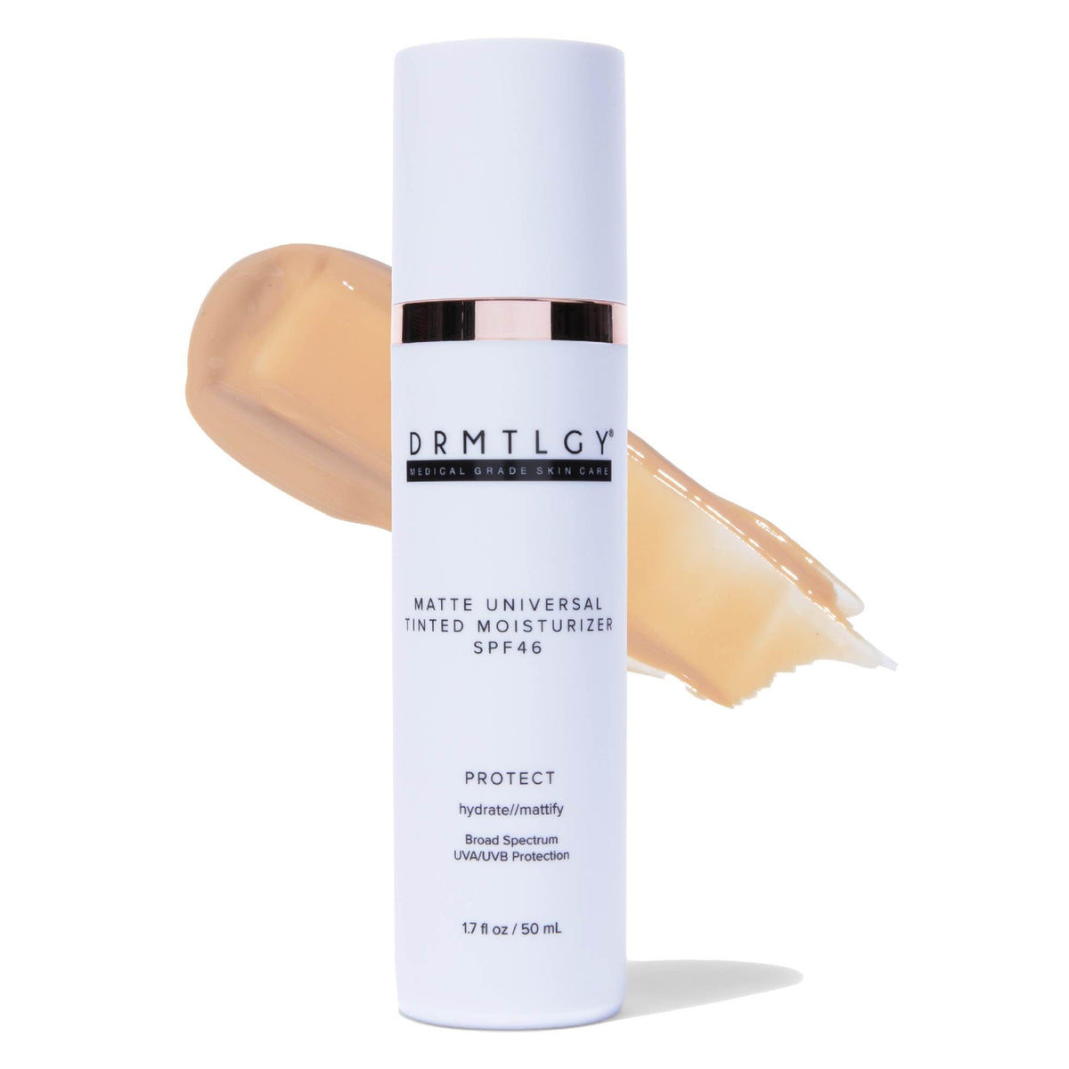 DRMTLGY front bottle view showing compact 1.7 oz packaging and SPF benefit