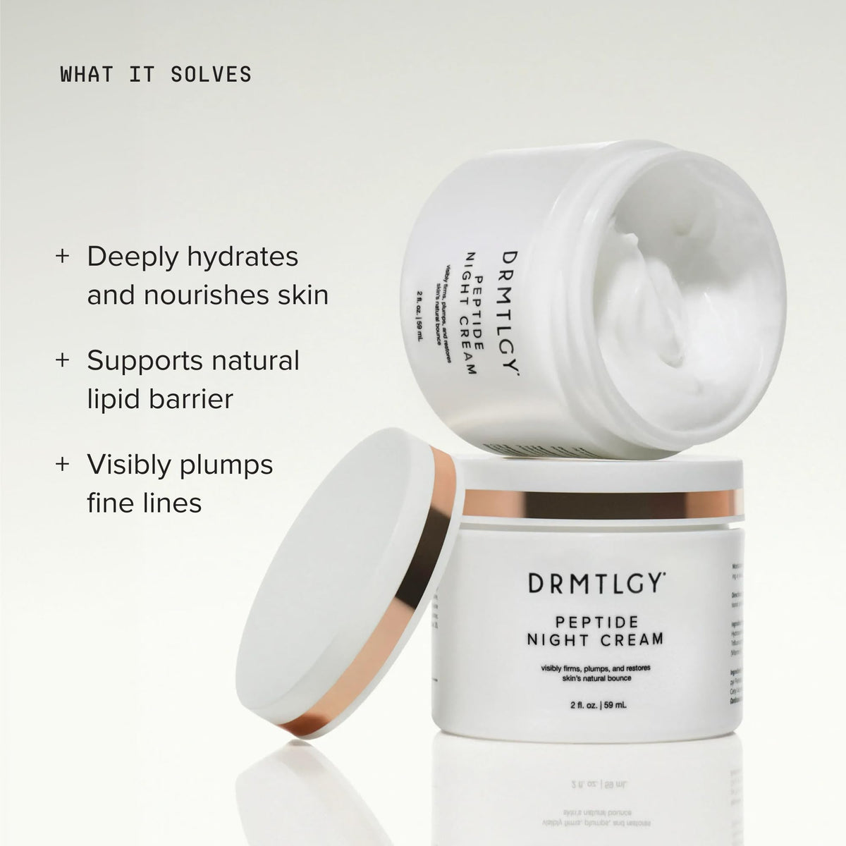 DRMTLGY cream swatch showing smooth texture and quick absorbency benefit for overnight hydration