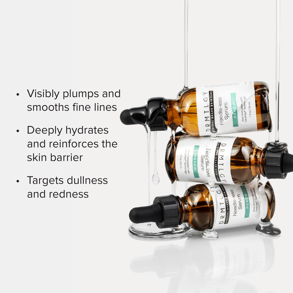 DRMTLGY close-up of label highlighting peptide and ceramide formula benefits