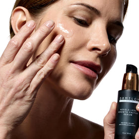DRMTLGY serum texture on skin demonstrating lightweight, hydrating finish