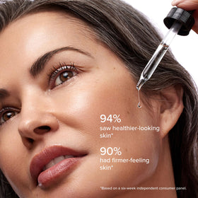 DRMTLGY serum with ingredients flatlay highlighting peptide and hyaluronic support