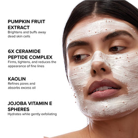 DRMTLGY model relaxing with mask in a spa-like setting showing calming ritual benefit