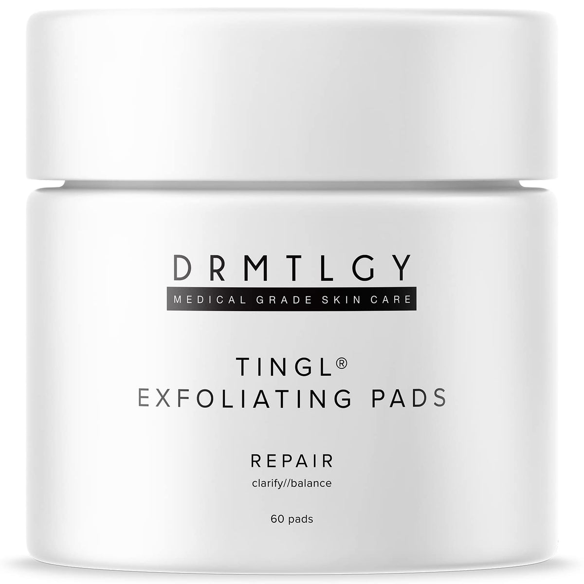 DRMTLGY front packaging showing 60-count exfoliating pads for convenient treatment