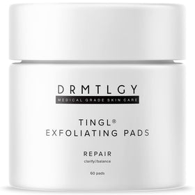 DRMTLGY front packaging showing 60-count exfoliating pads for convenient treatment