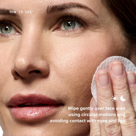 DRMTLGY pad wiping body demonstrating removal of dead skin and congestion