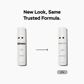 DRMTLGY toner placed on bathroom shelf suggesting daily routine support