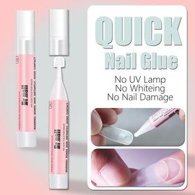 Dr.nail glue droplet on press-on tip showing fast-drying precise application
