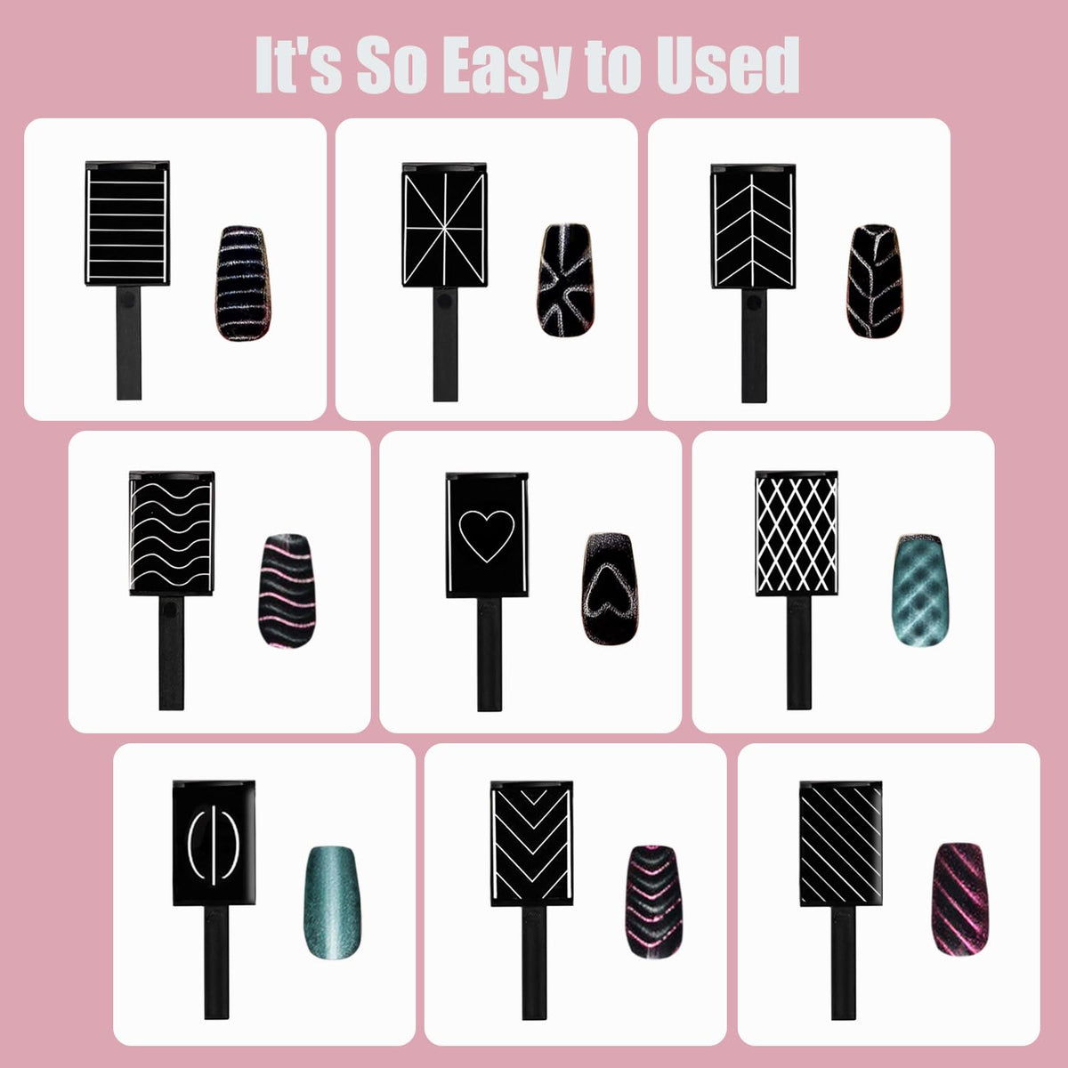 Dr.nail kit in use on a fingernail creating moon cat eye effect and glossy finish