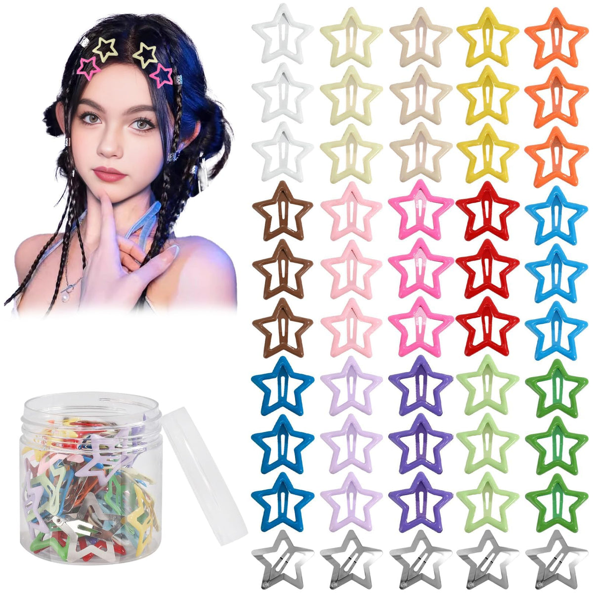Drnytunk front packaging showing 50 colorful star clips and tidy storage
