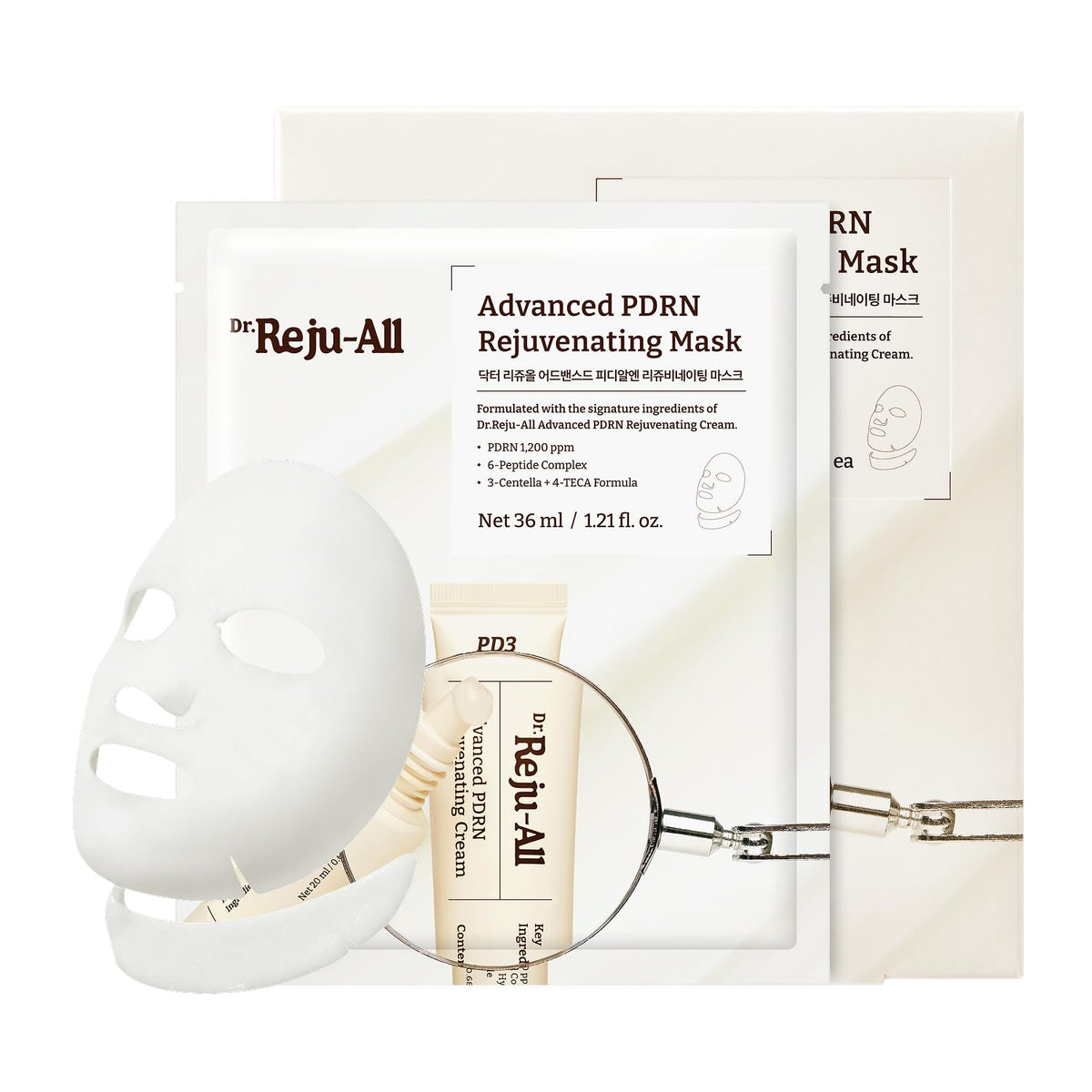 Dr.Reju-All front packaging showing dual face and neck sheets and benefits