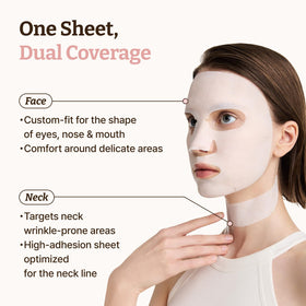 Dr.Reju-All neck sheet worn by model showing lift and targeted treatment benefit