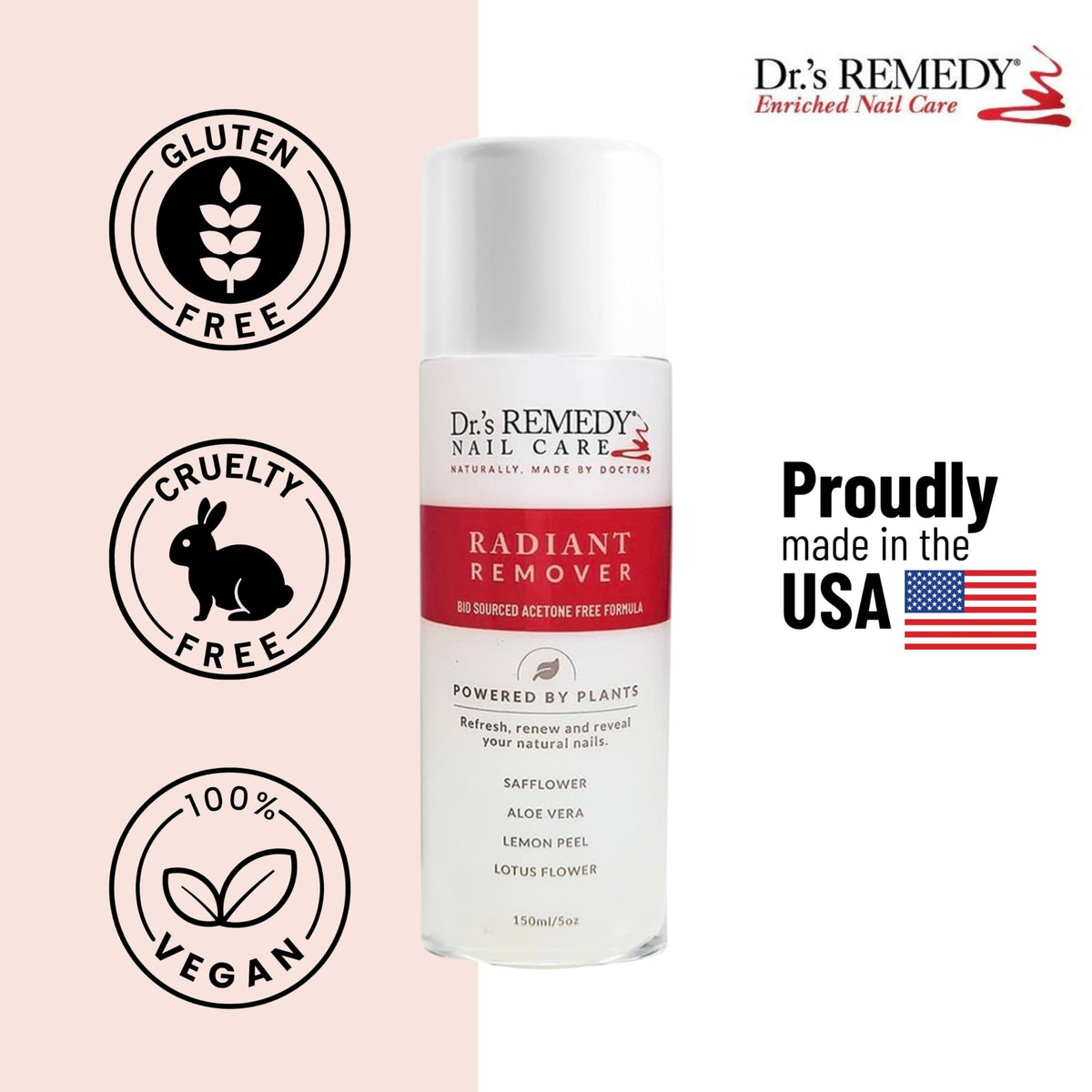 Dr.'s Remedy in use with cotton pad removing polish for non-irritating care