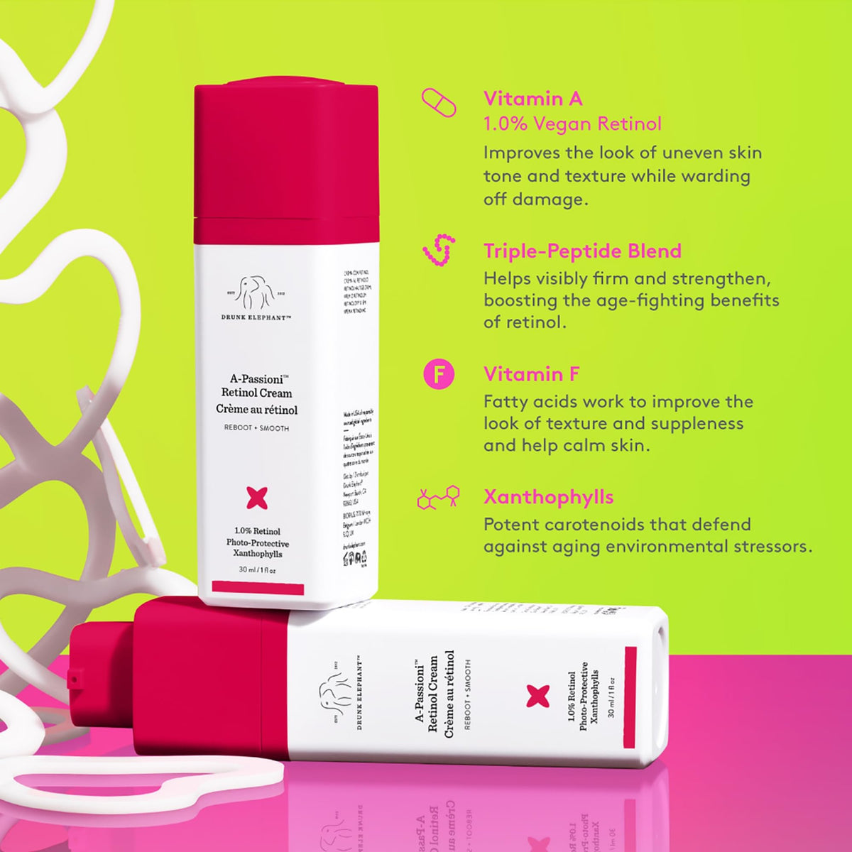 Drunk Elephant cream close-up with ingredient highlights offering nourishing peptide support