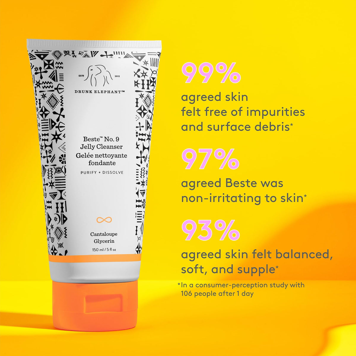 Drunk Elephant cleanser being dispensed into hand showing easy application and lathering