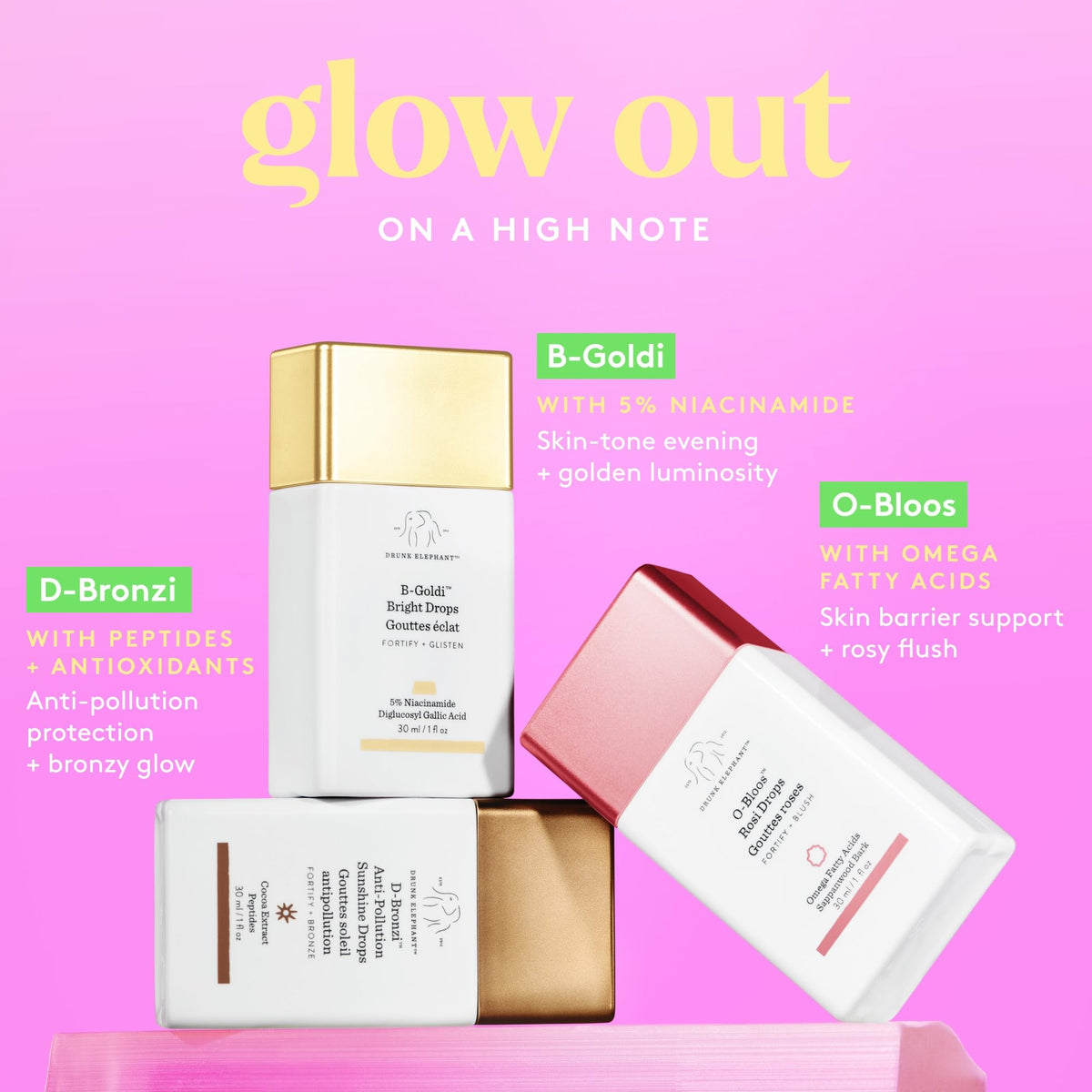 Drunk Elephant on bathroom vanity styled to suggest everyday routine