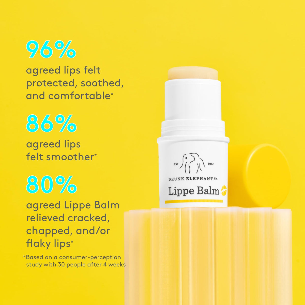Drunk Elephant Lippe Balm texture close-up illustrating creamy, non-greasy finish