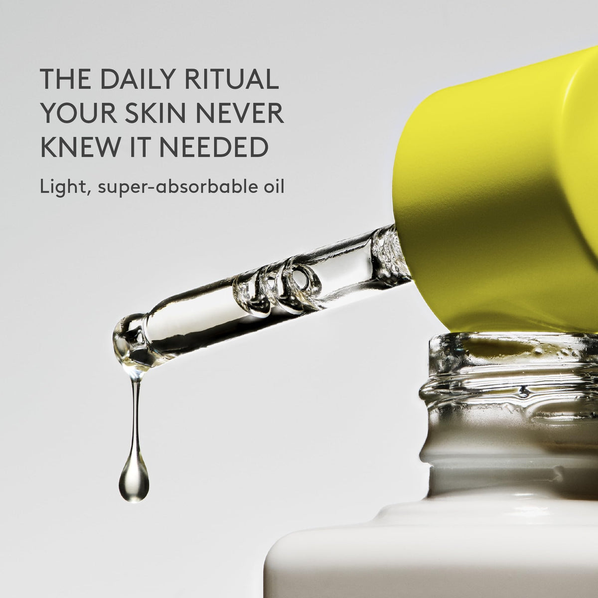 Drunk Elephant oil texture close-up highlighting lightweight finish and fast absorption benefit