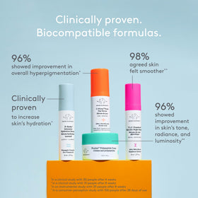 Drunk Elephant serums in hand illustrating C‑Firma and B‑Hydra for brightening and hydration