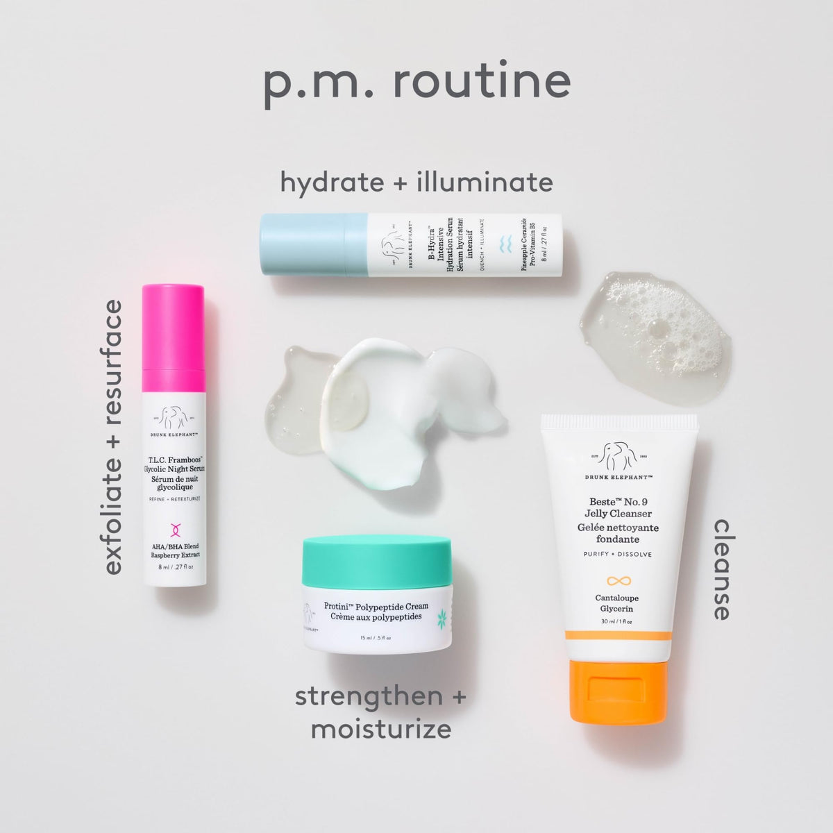 Drunk Elephant travel bottles next to common items for size comparison and portability benefit