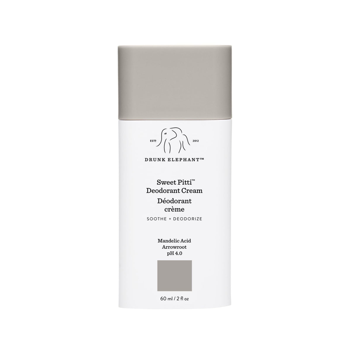 Drunk Elephant jar front view showing clean packaging and gentle deodorant