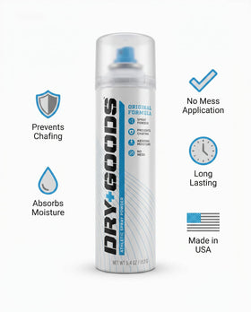 Dry Goods powder texture on skin showing fine dry barrier and reduced friction benefit