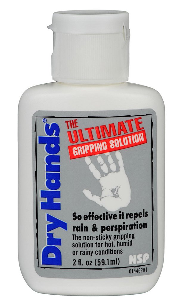 Dry Hands front packaging 2oz bottle showing compact travel-ready grip aid