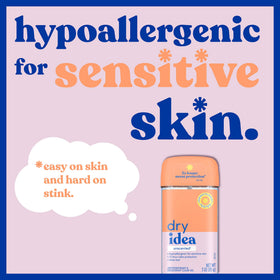 Dry Idea cap and label detail emphasizing hypoallergenic formula