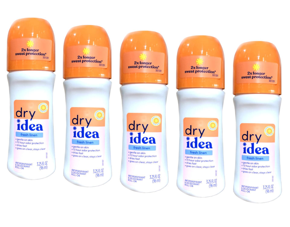 Dry Idea front packaging showing Fresh Linen roll-on for reliable odor protection