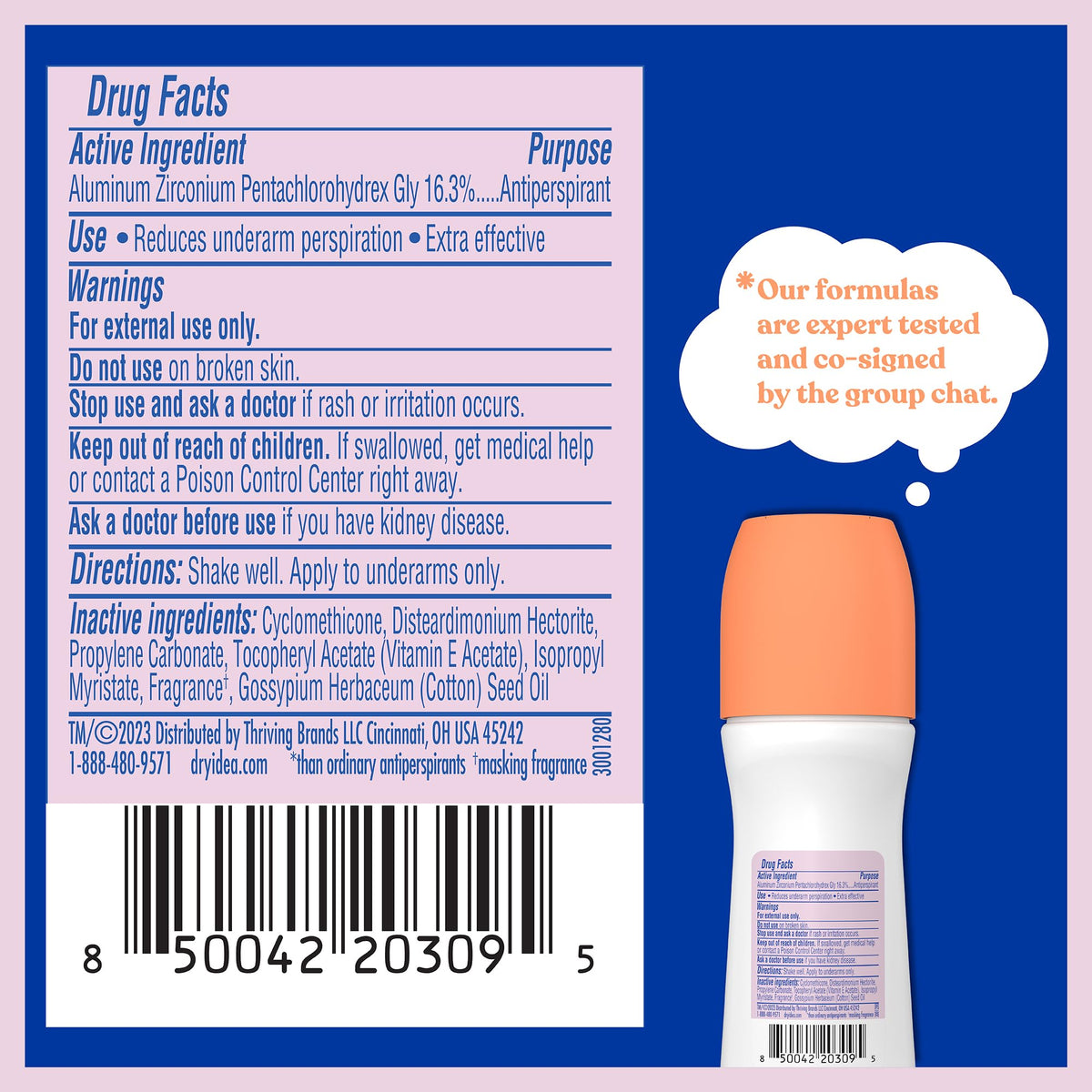 Dry Idea ingredient label close-up highlighting hypoallergenic formula