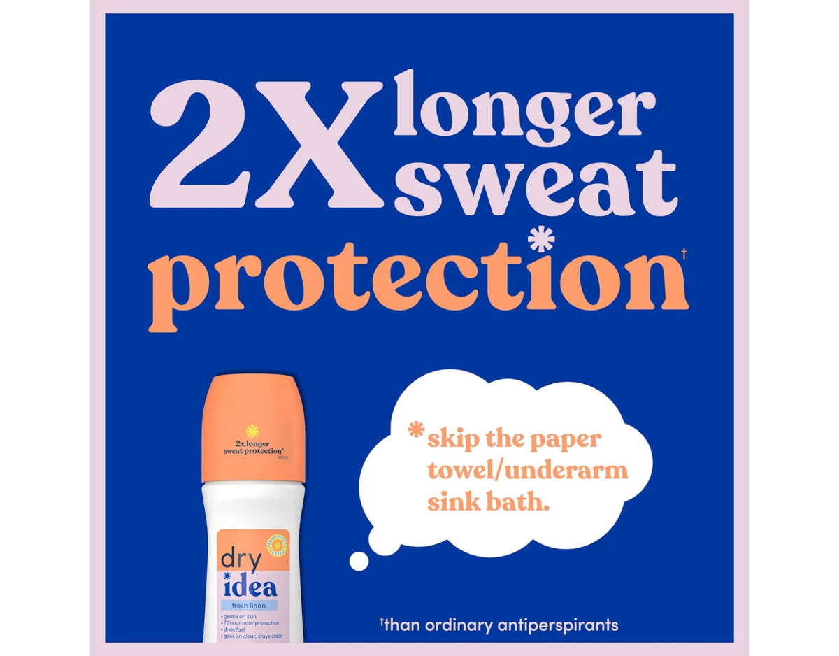 Dry Idea beside a shirt illustrating clear application with minimal marks