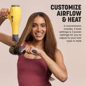 Drybar Buttercup control switches and rear view offering easy customization