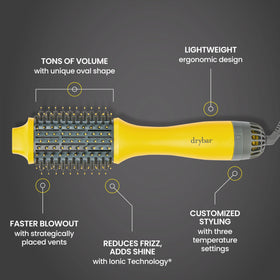 Drybar Double Shot handle and controls showing ergonomic comfort and heat settings